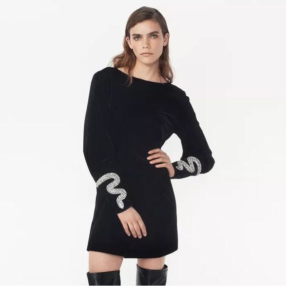 Zara Dresses & Skirts - NWT Zara Woman Bloggers Fav SHORT VELVET DRESS THE ITEM Rhinestone Snakes XS